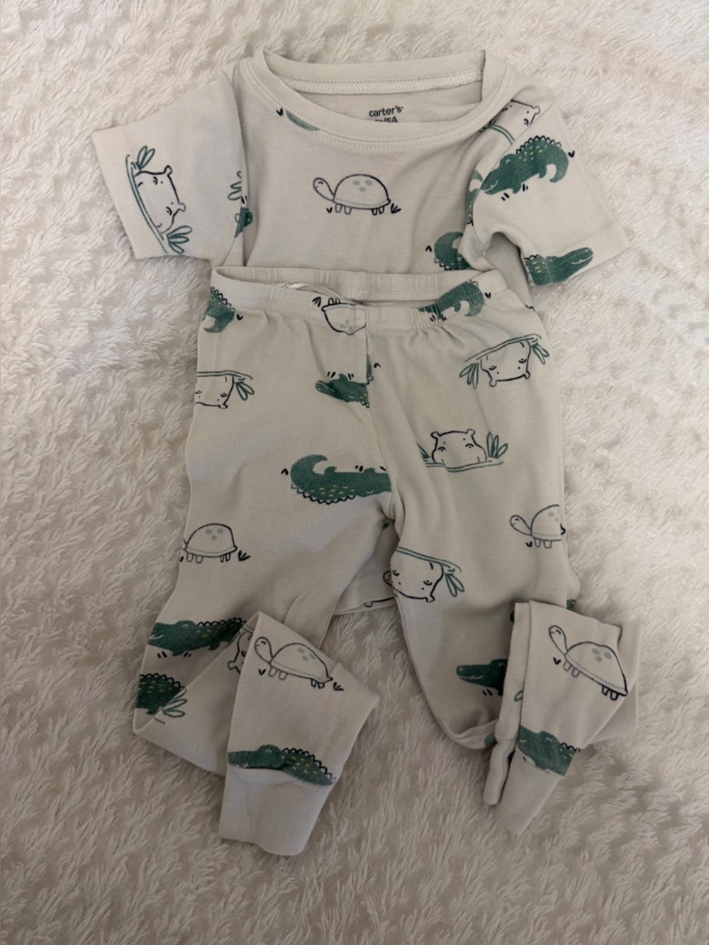 #158 Carter's Green Animal Print Baby Pajama Set